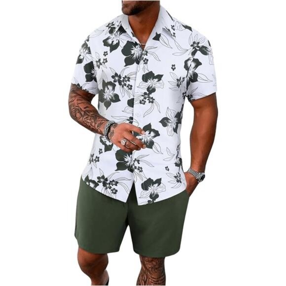 Men's Vacation Beach Outfit 2 Piece Shorts Set Floral